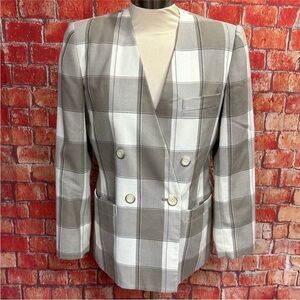 Atrium Vintage Plaid Double-Breasted‎ Oversized Blazer